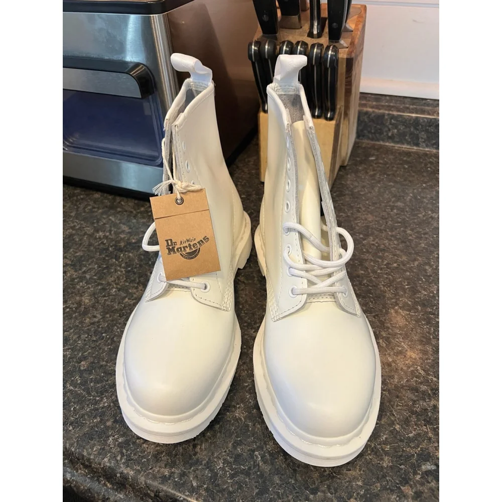 New Dr Martens 1460 Unisex Mono White Leather Lace Up Boots